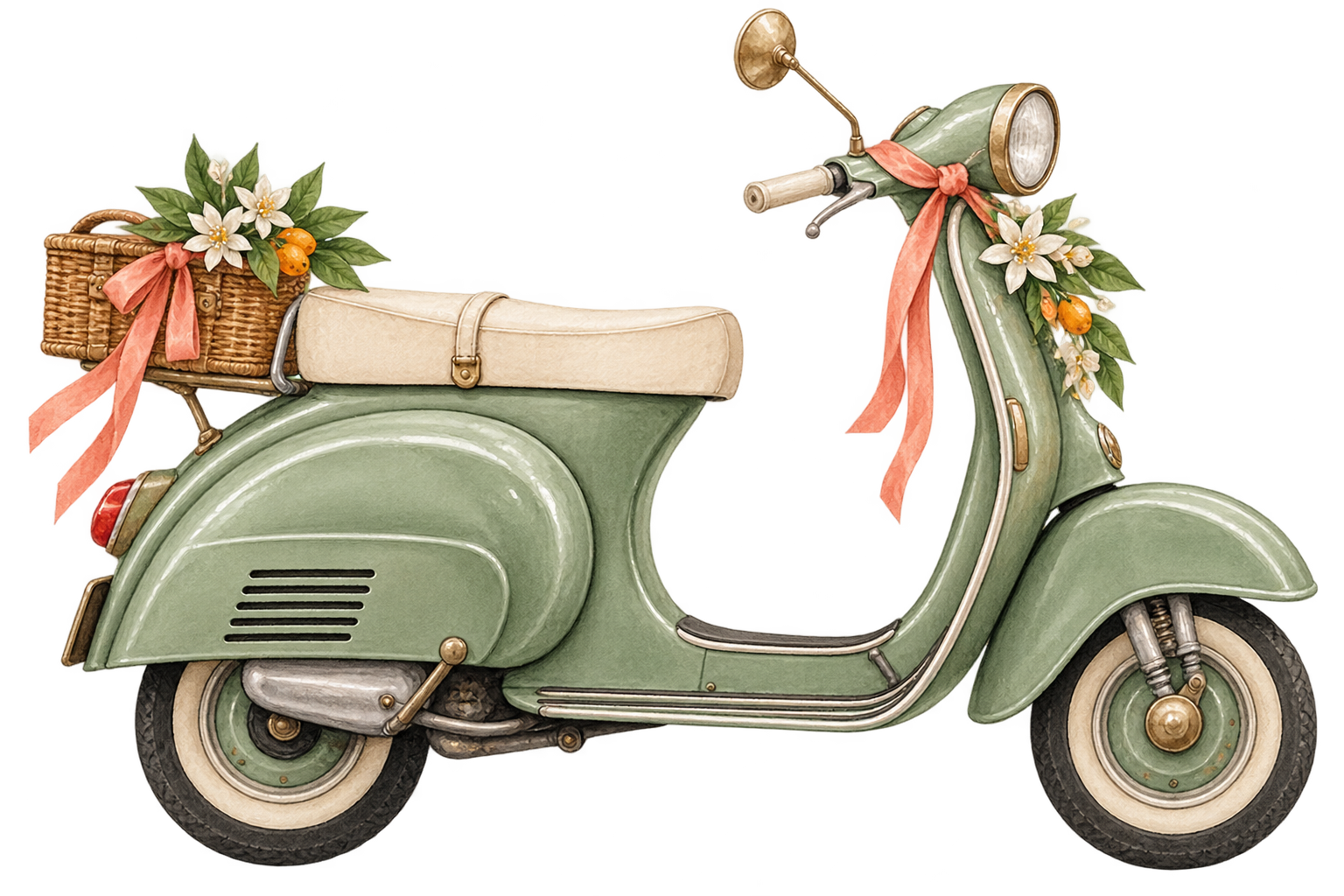 Scooter vintage décoré de fleurs d’oranger